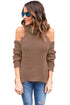 Sexy Khaki High Neck Cold Shoulder Ribbed Knit Top